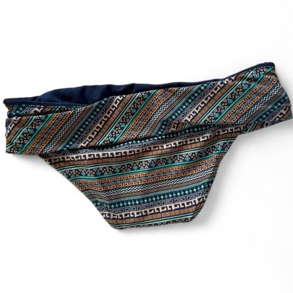 Kirra Teal, Navy & Tan Aztec Fold-Over Bikini Bottoms - Picture 4 of 8